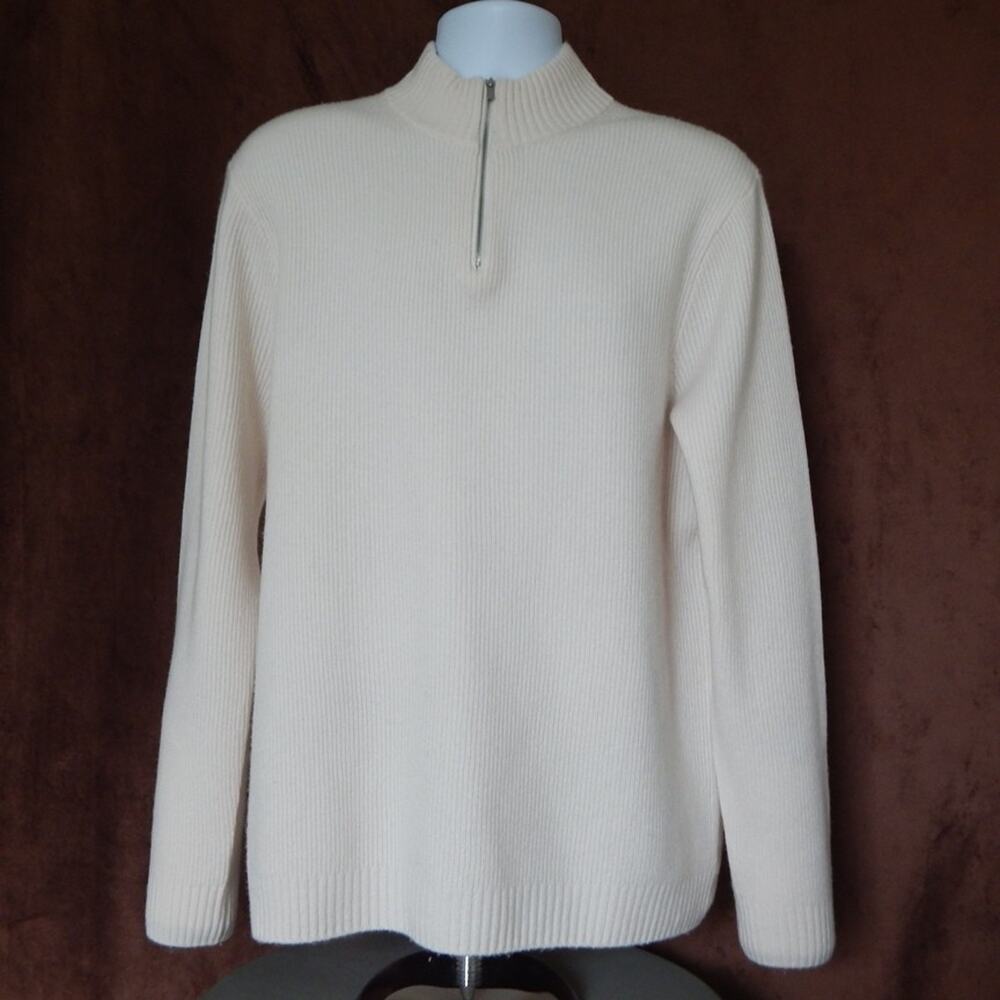 NWT NAADAM One Quarter Zip Mock Neck Ribbed Sweater Cashmere Blend White Men XL
